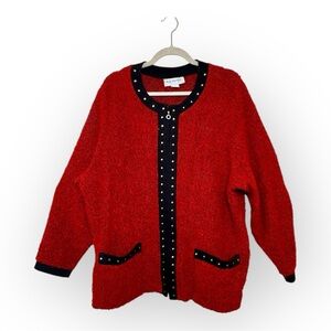 C.D. Daniels Red Bouclé Stud Trim Cardigan Jacket Y2K Vintage 2X
